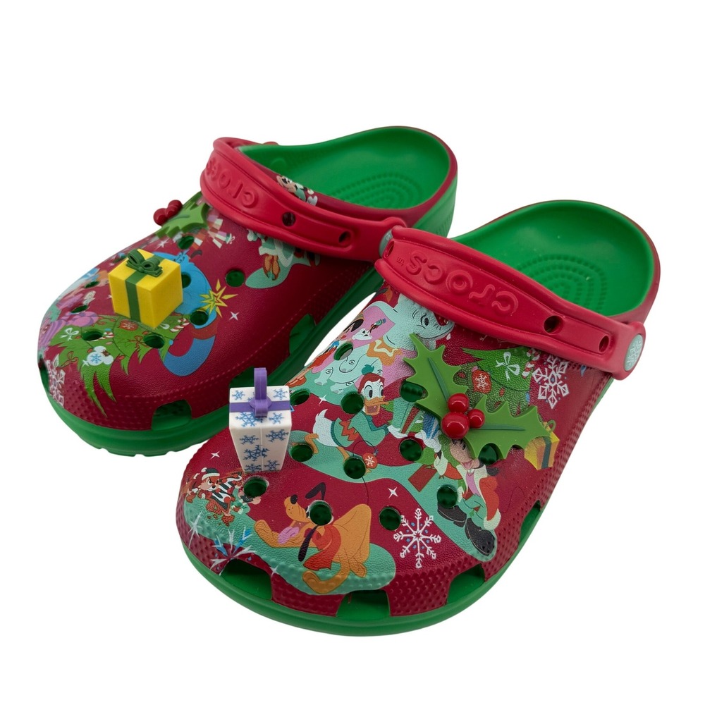 Crocs Disney Parks Mickey & Friends Holiday Christmas Clog Men 5/Women 7 Jibbitz